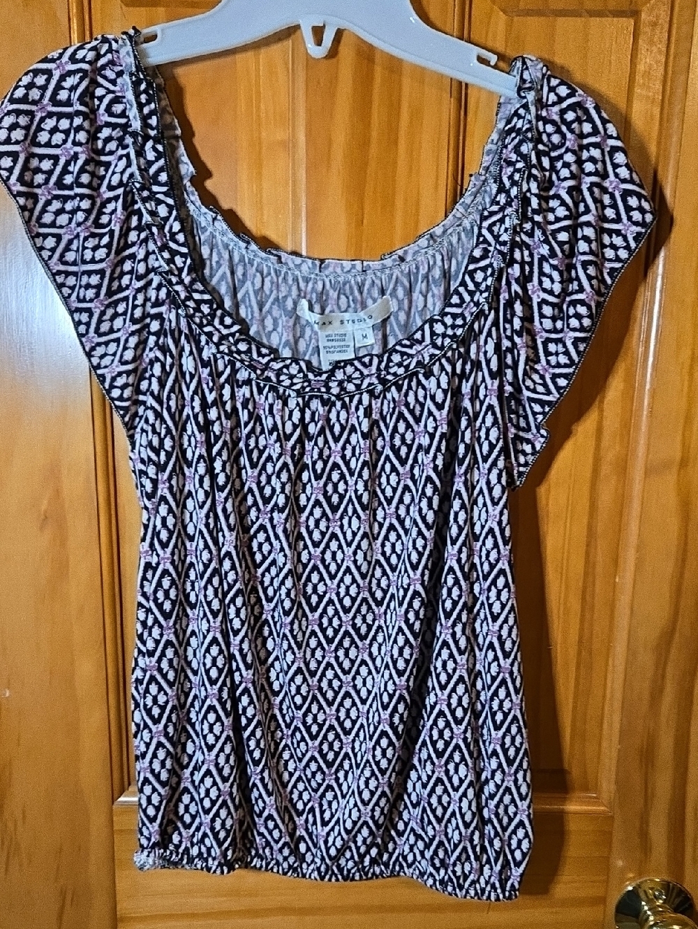 Max Studio Black & Pink Geometric Smocked Scoop-Neck Tunic
